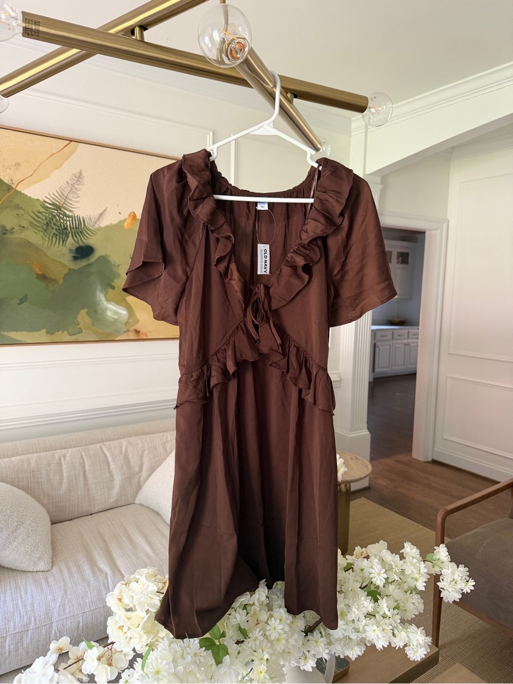 NWT Old Navy Brown Ruffle-Trim Dress